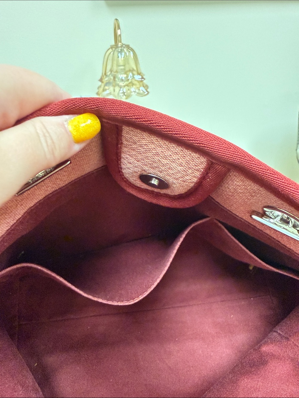 CHANEL Pink Canvas Tote with Burgundy Trim and Chain Handles - Picture 12 of 15